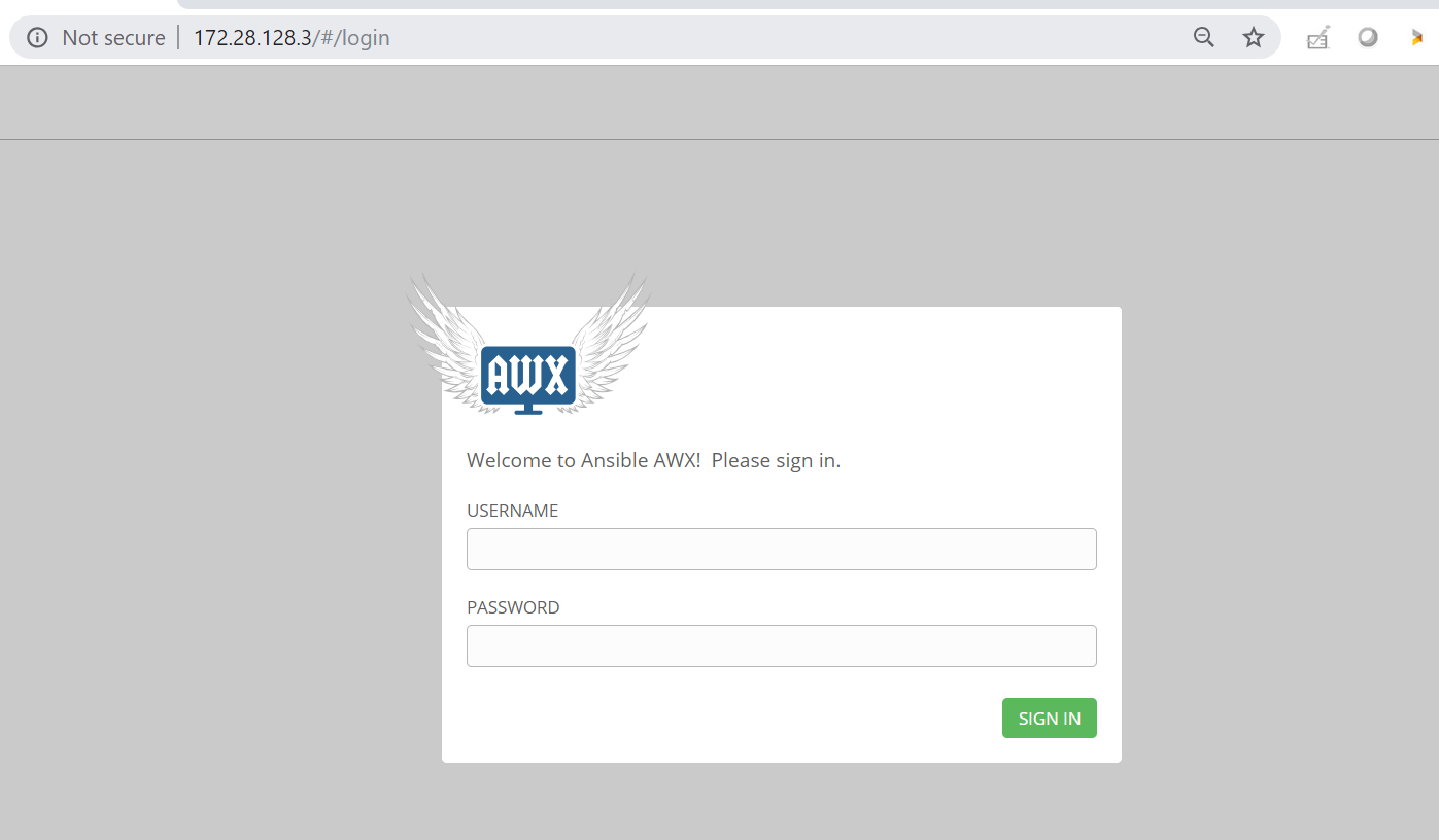 AWX Web Interface Login Screen